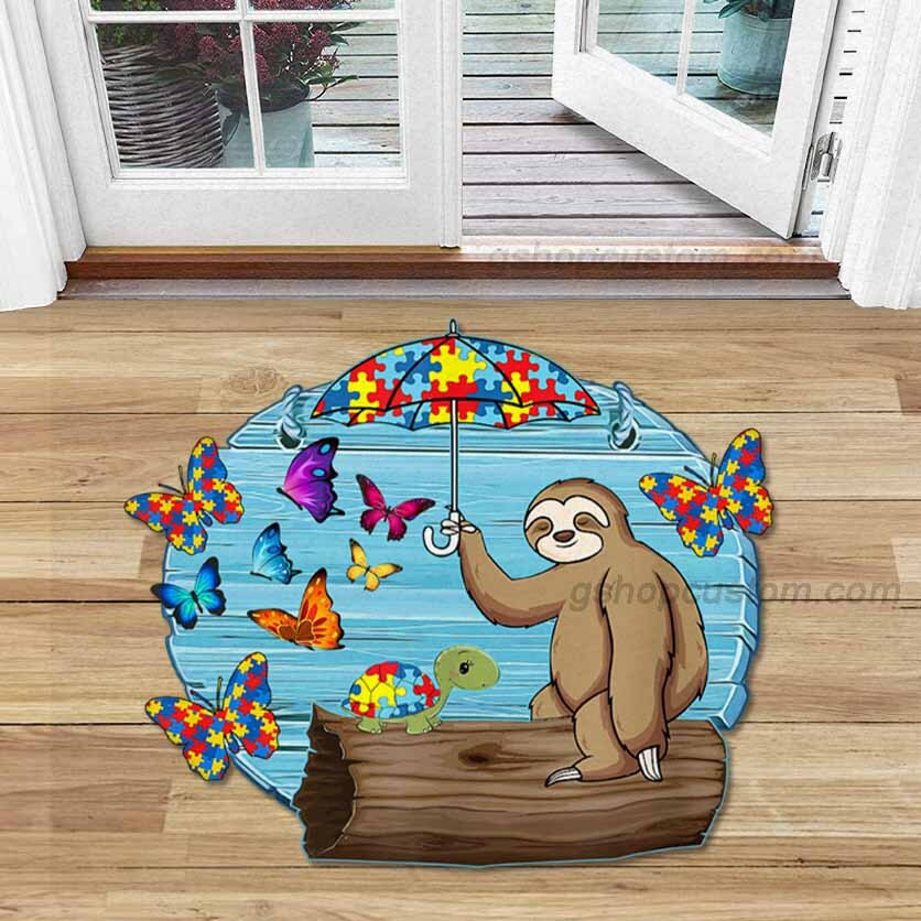 Sloth Turtle Umbrella Autism Shaped Doormat Carpet – Cute Sloth Butterfly 3D Rug Doormat Decor Home – Sdm-A0080