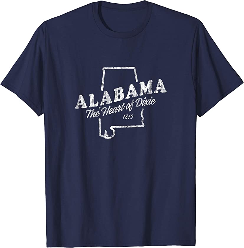 Alabama T-Shirt Vintage Graphic Tee Design Heart of Dixie