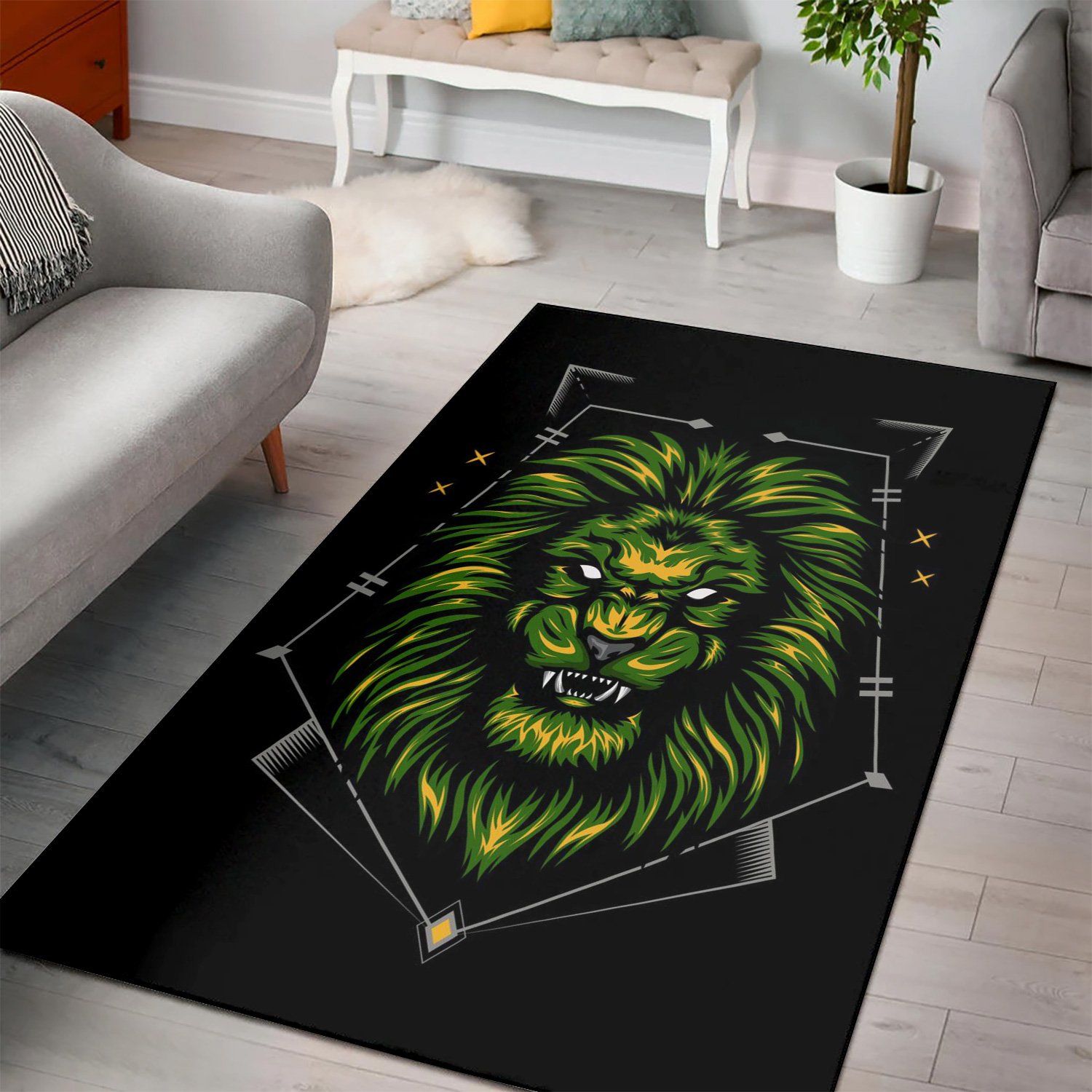 The Lion Green Vector Area Rug Carpet Living room and bedroom Rug Christmas Gift US Decor