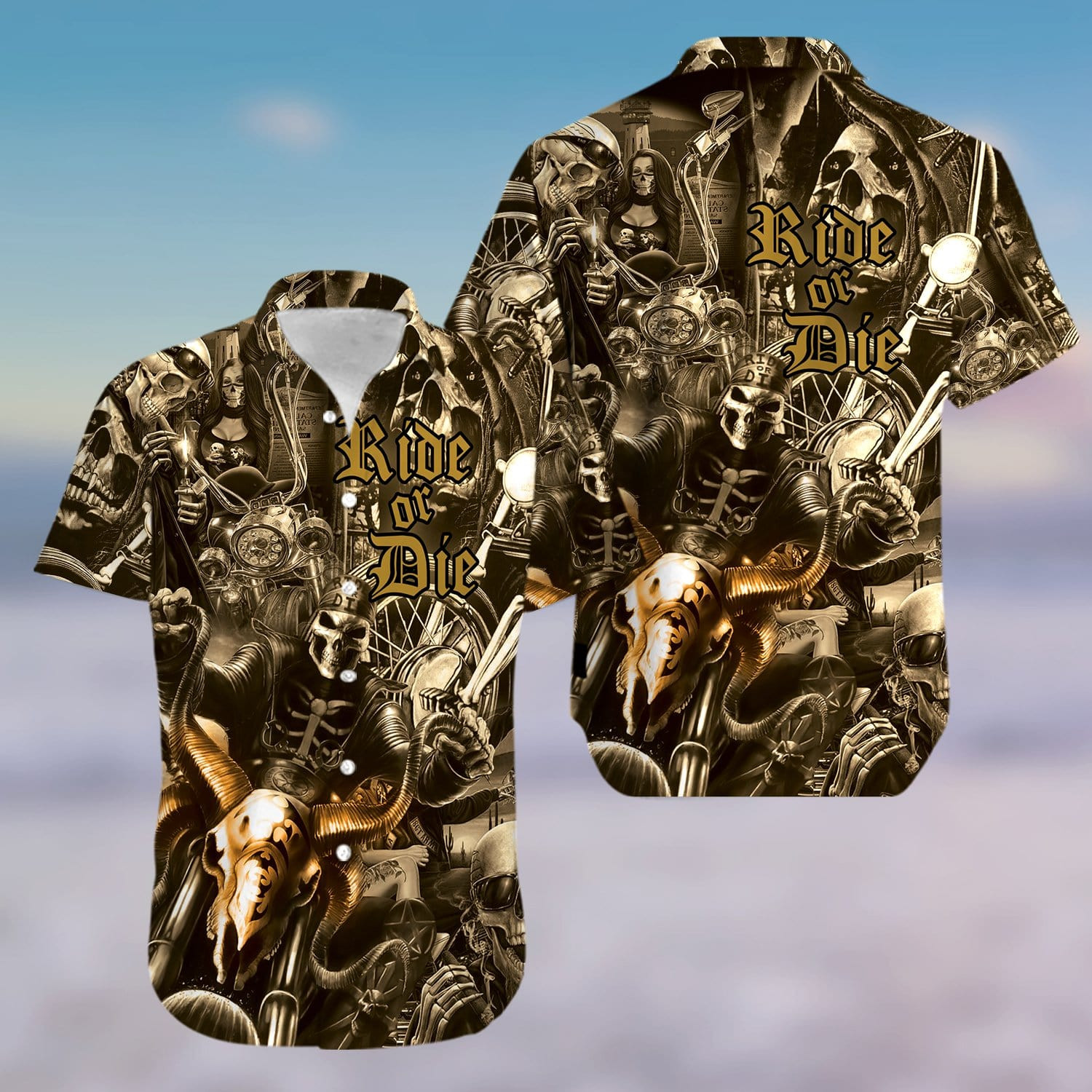 American Motorcycles Gothic Skull Ride Or Die Hawaii Aloha Shirts Kv Ha57394