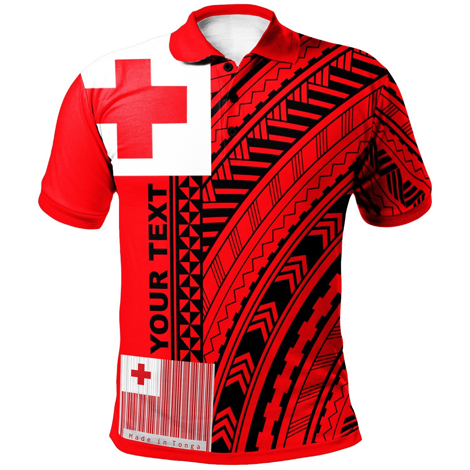 Tonga Custom Personalised Polo Shirt – Unique Barcode Black Red – BN20