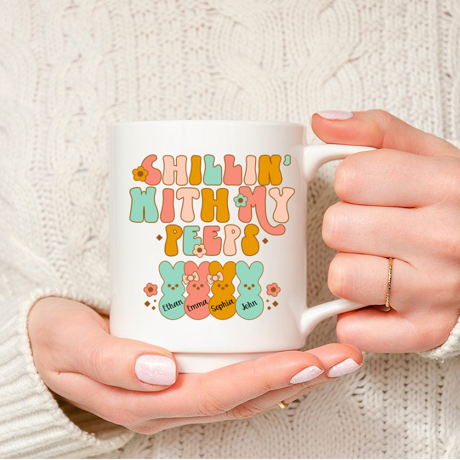 Personalized Chillin With My Peeps Kid Names Cute Bunny Mug