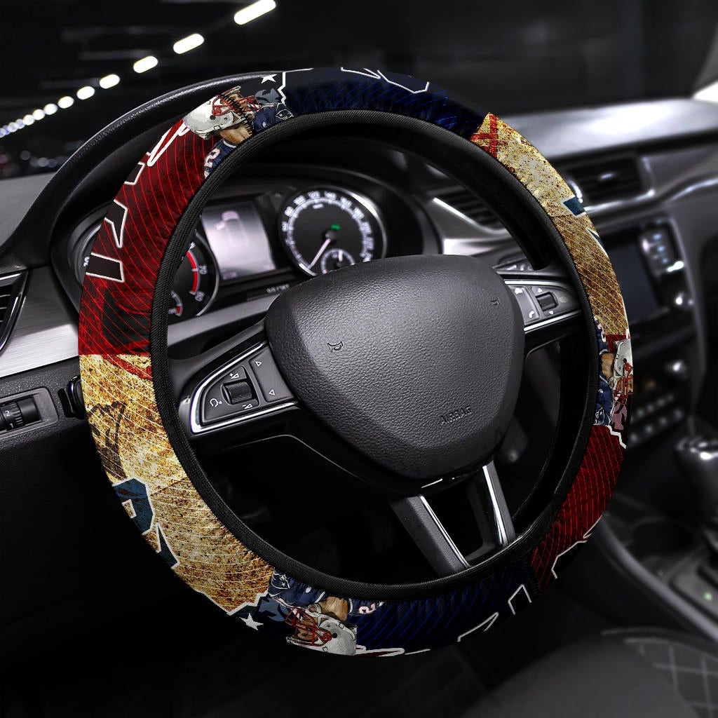 New England Patriots American Football Tom Brady Throwing Rugby Ball Without Glove Steering Wheel Cover