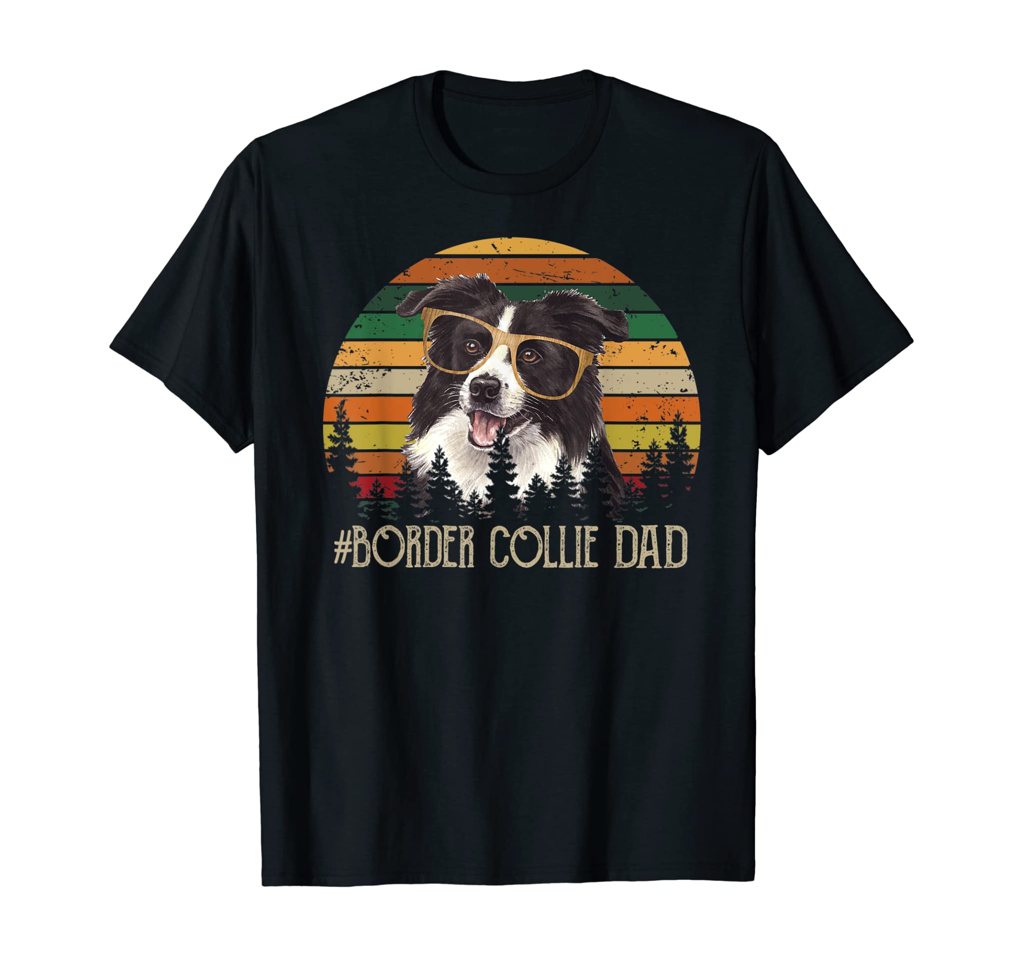 Mens Retro Vintage #Border Collie Dad Tshirt Dog Lover Gifts