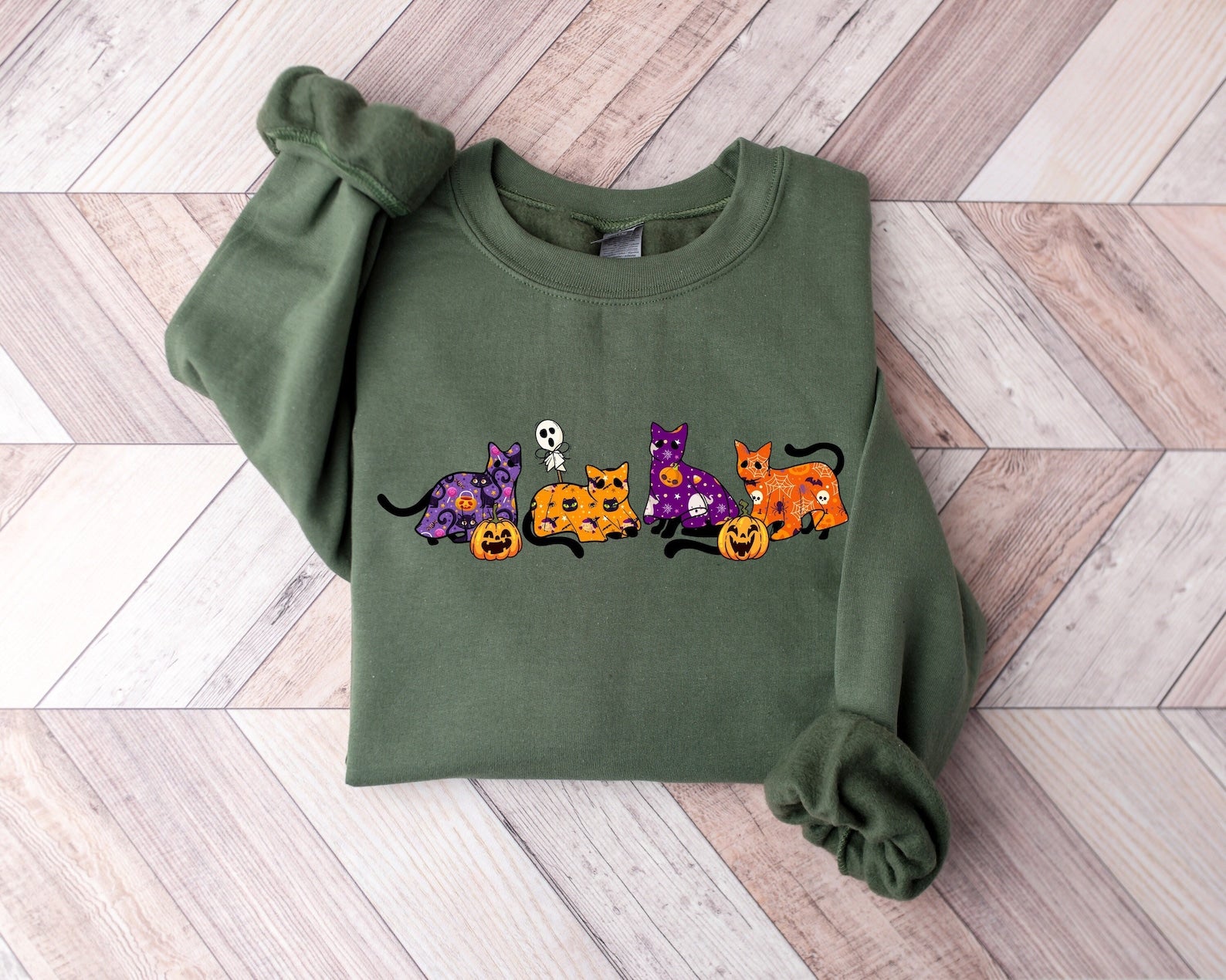 Cat Halloween Sweatshirt 2D Crewneck Sweatshirt All Over Print Sweatshirt For Women Sweatshirt For Men