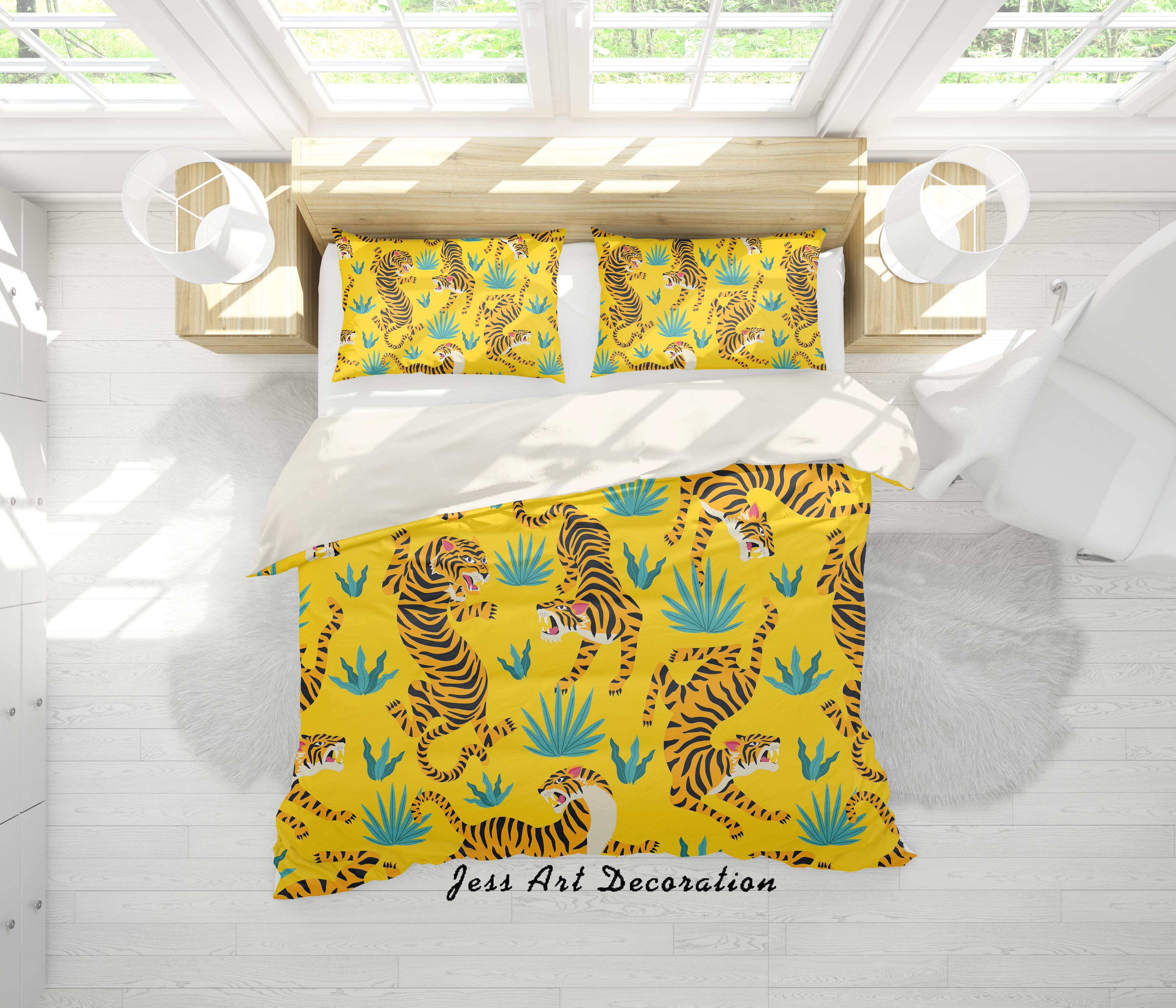 3D Tigers Yellow Background Quilt Cover Set Bedding Set Pillowcases 11