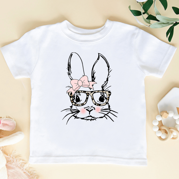 Bunny With Glass Easter Youth Shirt Gift For Toddler For Girls