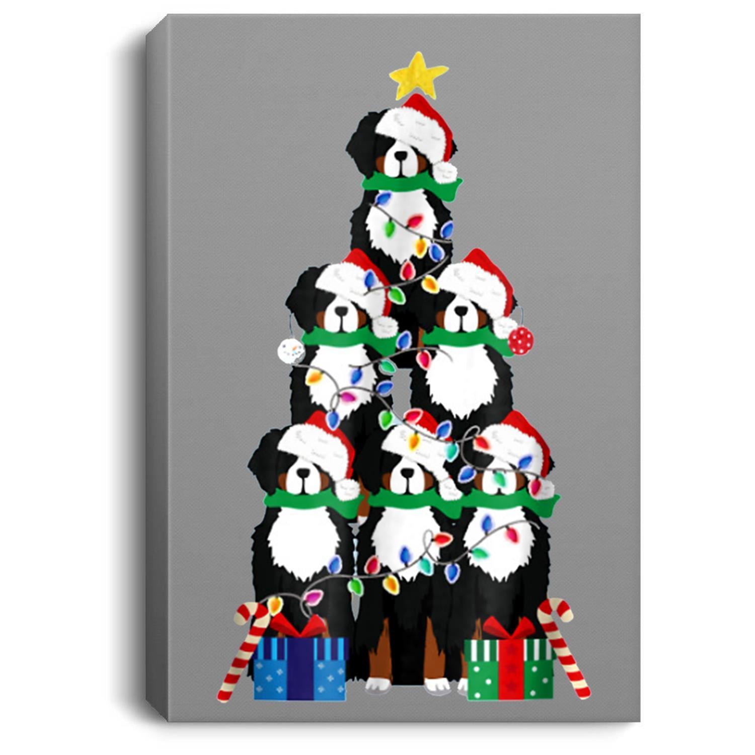 Bernese Mt Dog Puppy Christmas Tree Portrait Canvas Wall Art