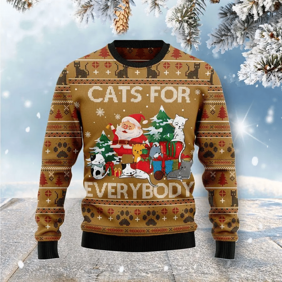 Unifinz Cat Christmas Sweater Gifts Cats For Everybody Brown Ugly Sweater 2022