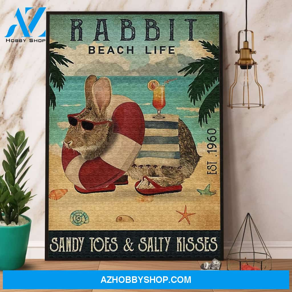 Rabbit Beach Life Sandy Toes & Salty Kisses Canvas And Poster