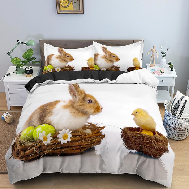 3D Easter Bedding Set Cartoon Rabbit Duvet Cover Soft Cute Sets With Pillowcase Us/Au/Eu/Uk Size