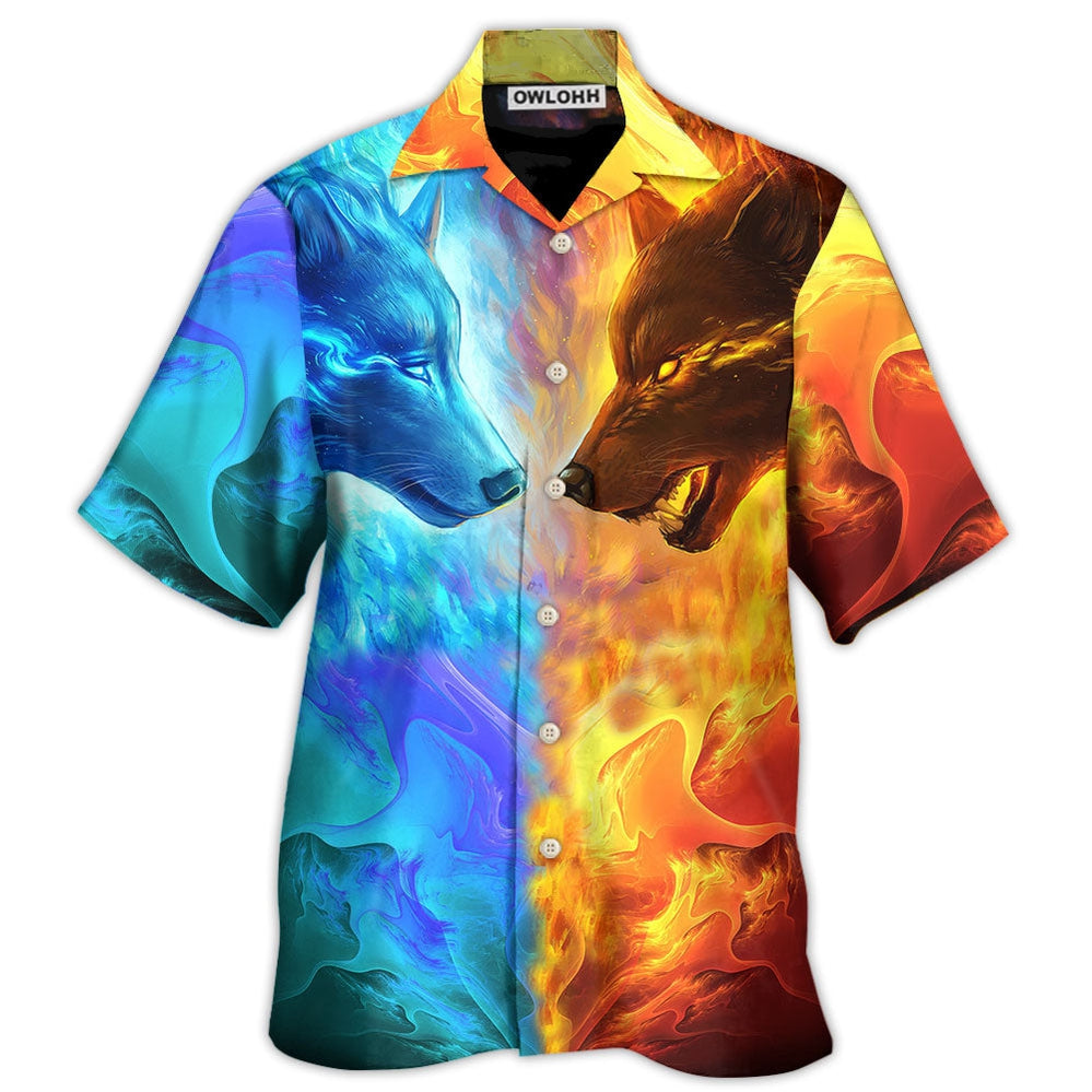 Wolf Couple And Fire Art – Hawaiian Shirt  – Owl Ohh