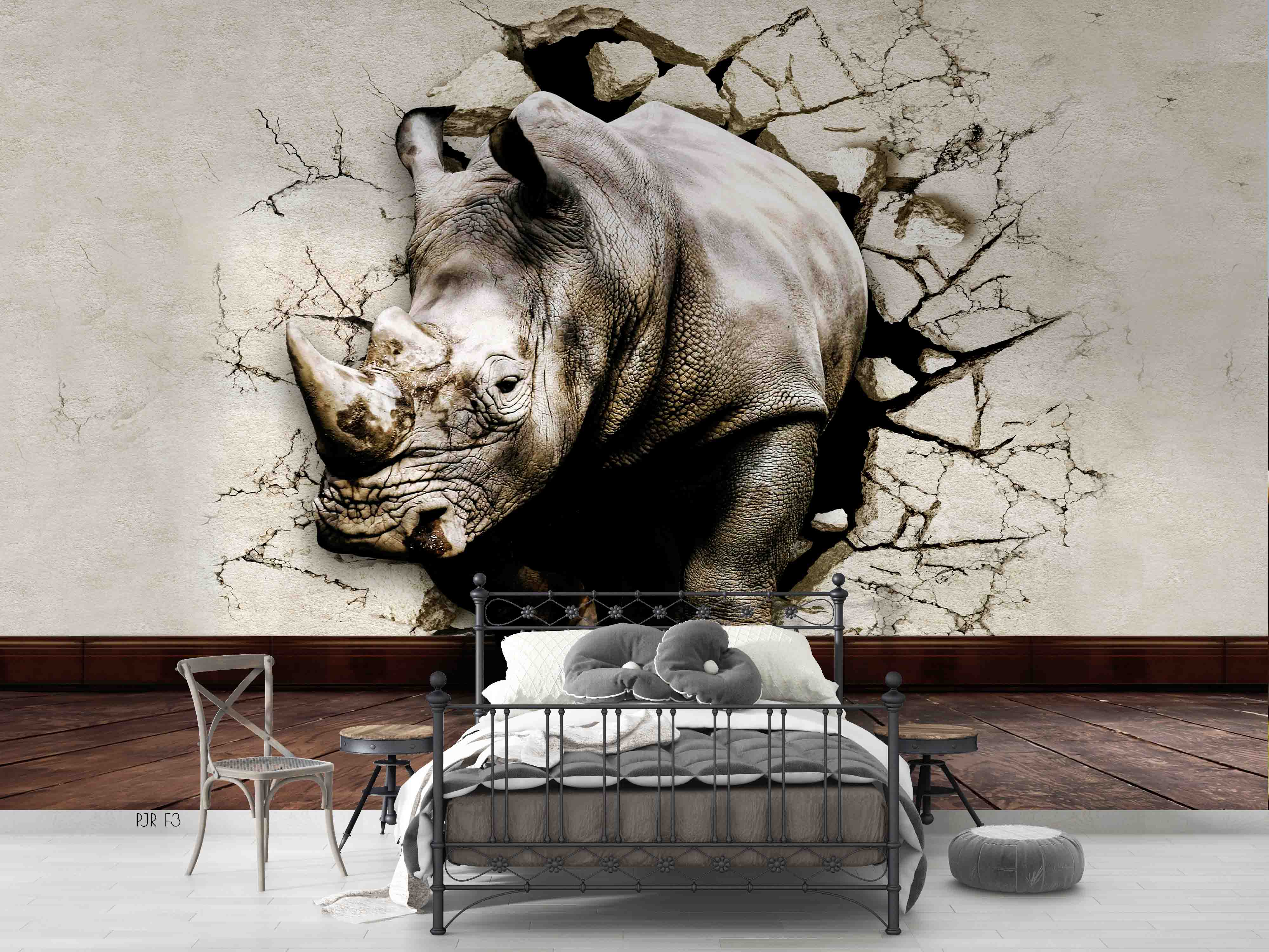 3D Crack Effect Rhinoceros Animal Wall Mural Wallpaper Lxl 225