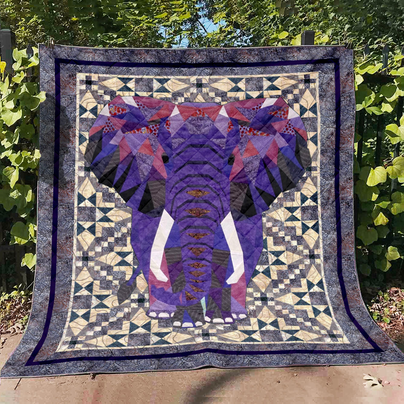 Elephants Are Purple And Tusks Are White  Quilt Blanket