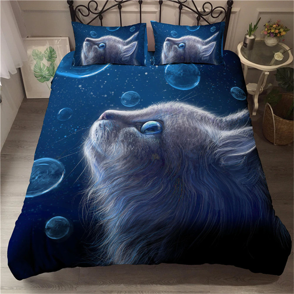 3D Cat Digital Printing Bedding Set Puppy Mermaid Duvet Cover Pillowcase Set Queen King Cover (No Filling)