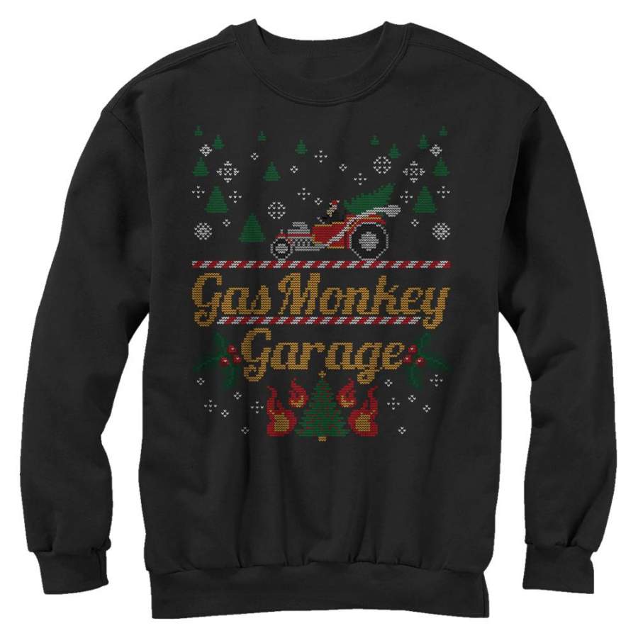 Gas Monkey Men’s Ugly Christmas Hot Rod  Sweatshirt Black