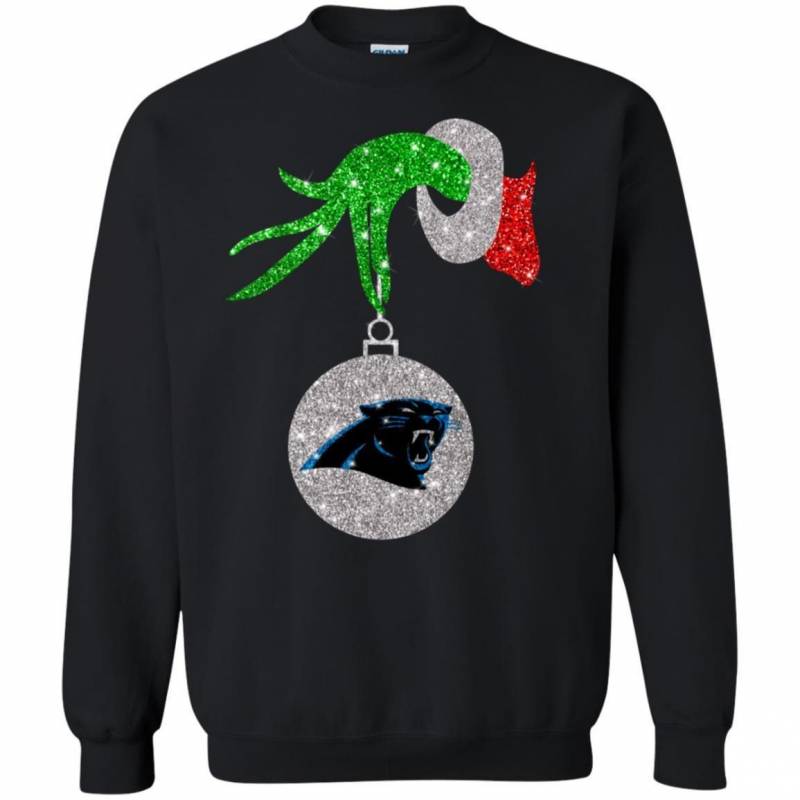 Carolina Panthers Glitter Grinch Monogram Ornament Christmas Gift Sweatshirt