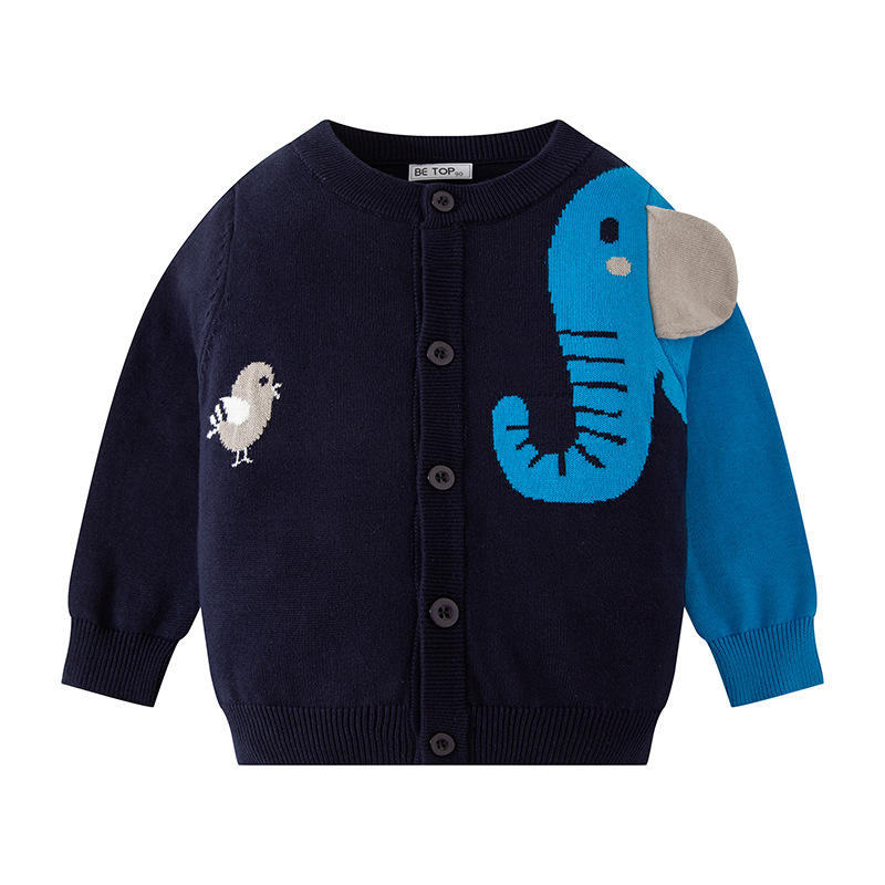 TUONXYE Boys Long Sleeves Knitted Sweater Cute Cartoon Bird Elephant Button Soft Warm Cotton Children’s Clothes 2-9years alx