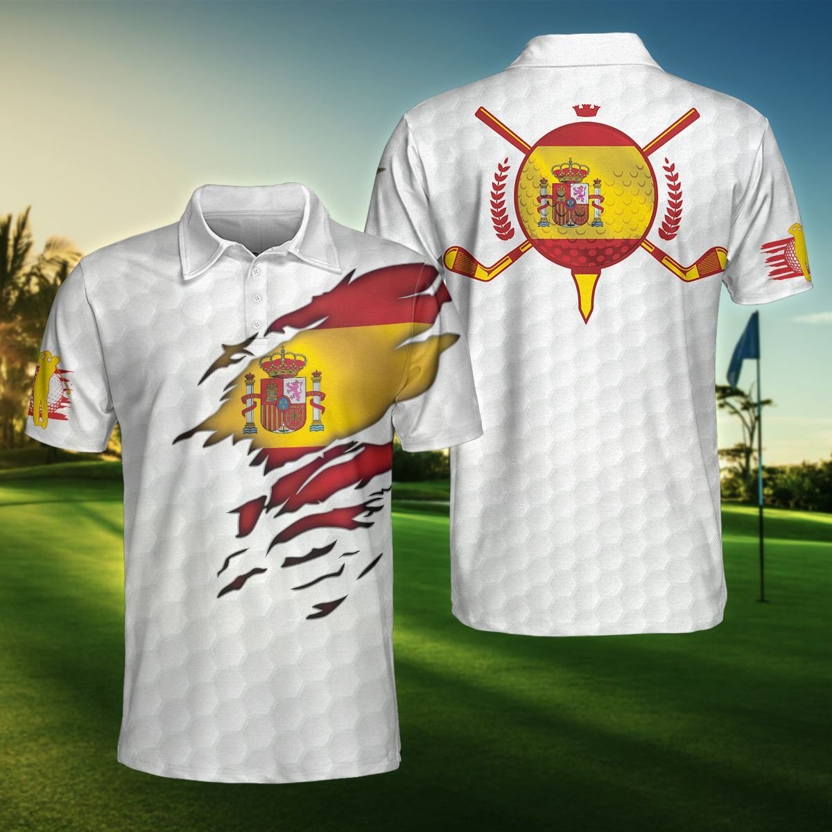 Spain Flag Golfer Polo Shirt For Men And Women