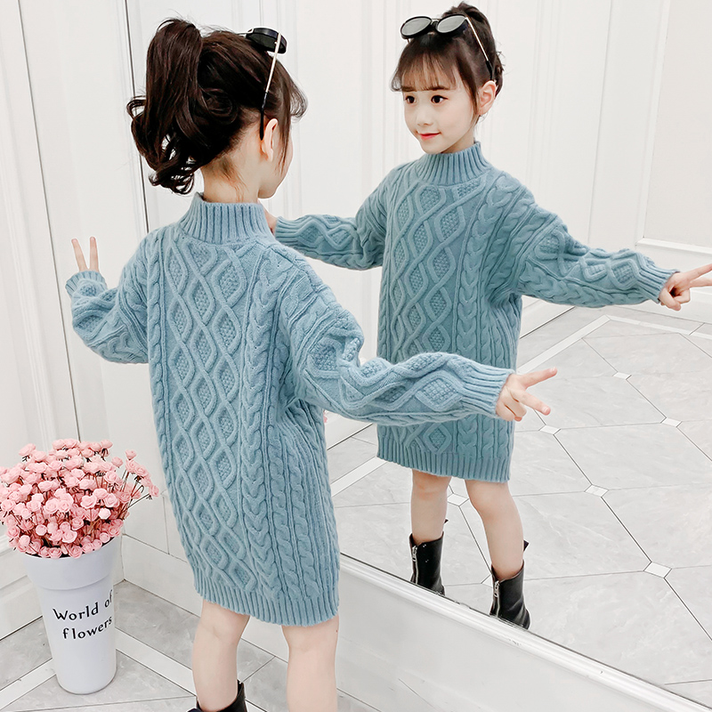 teenger girls Knitted Sweater dress 2022 Kids Korean Style Long Sleeve Thin Wool Pullover Knit Sweater Winter Clothes for Girls alx