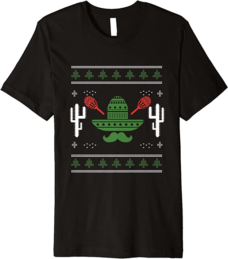 Ugly Christmas Mexican Sombrero Santa Claus New Year Maracas Premium T-Shirt