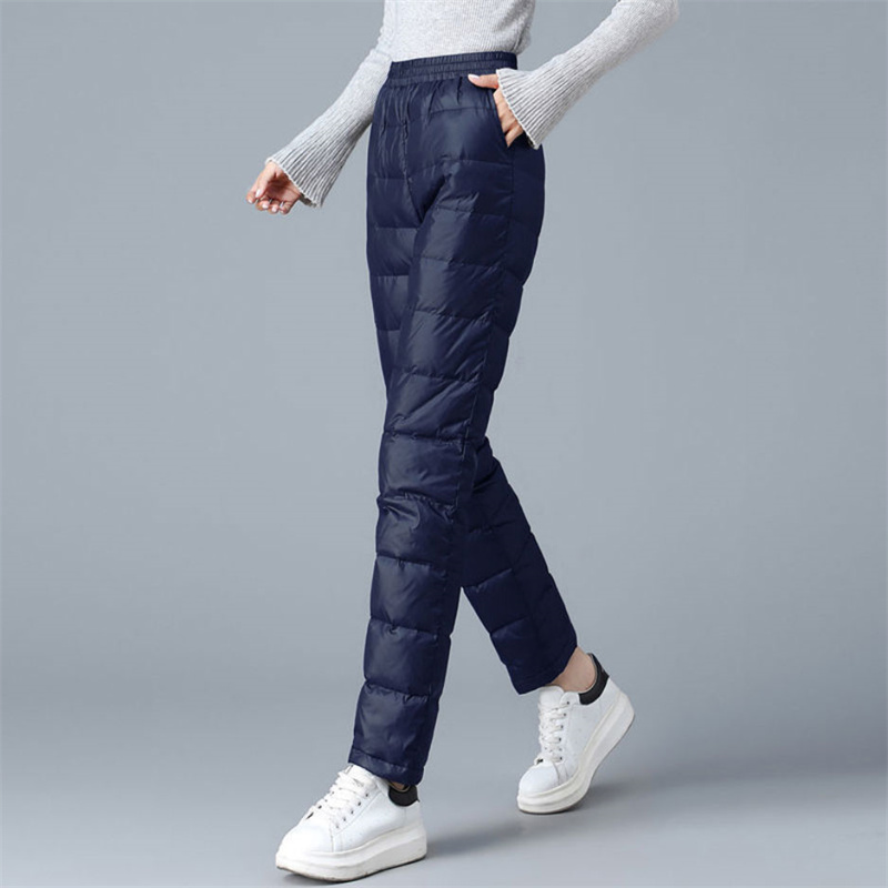 Winter Warm Oversized Down Pants Casual Elastic Waist Ankle Length Sweatpants Women Basic Outdoor Windproof Thick CottonPants alx