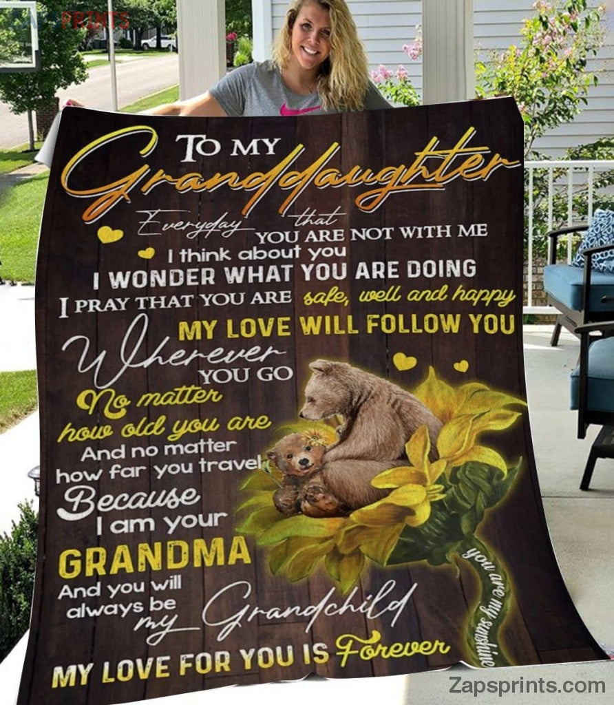 Gift For Granddaughter – To My Granddaughter – Bear – You Are My Sunshine – Grandma Gift To Granddaughter  – Blanket