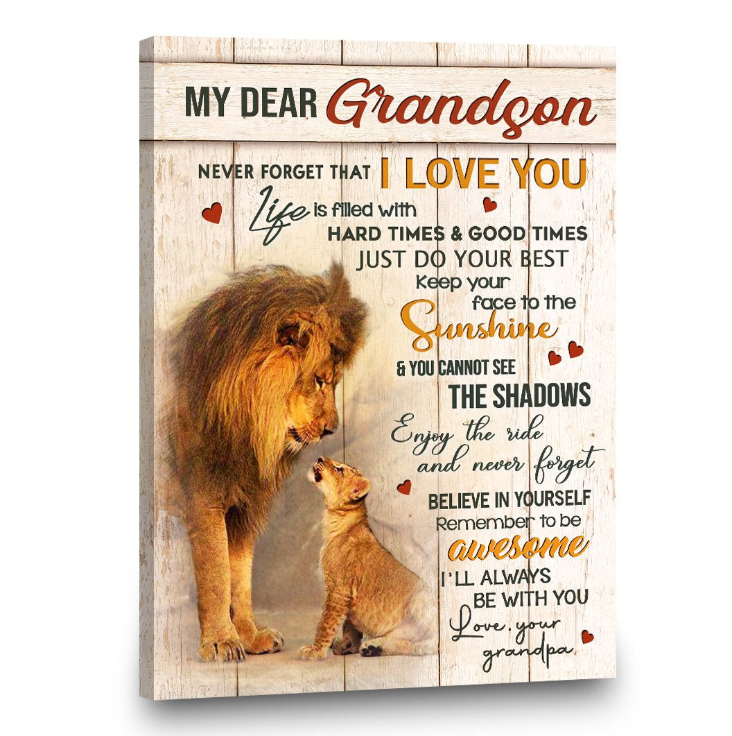 To My Grandson, I Will Always Be With You, Lions, Brown, Gift For Grandson From Grandpa Vertical Canvas