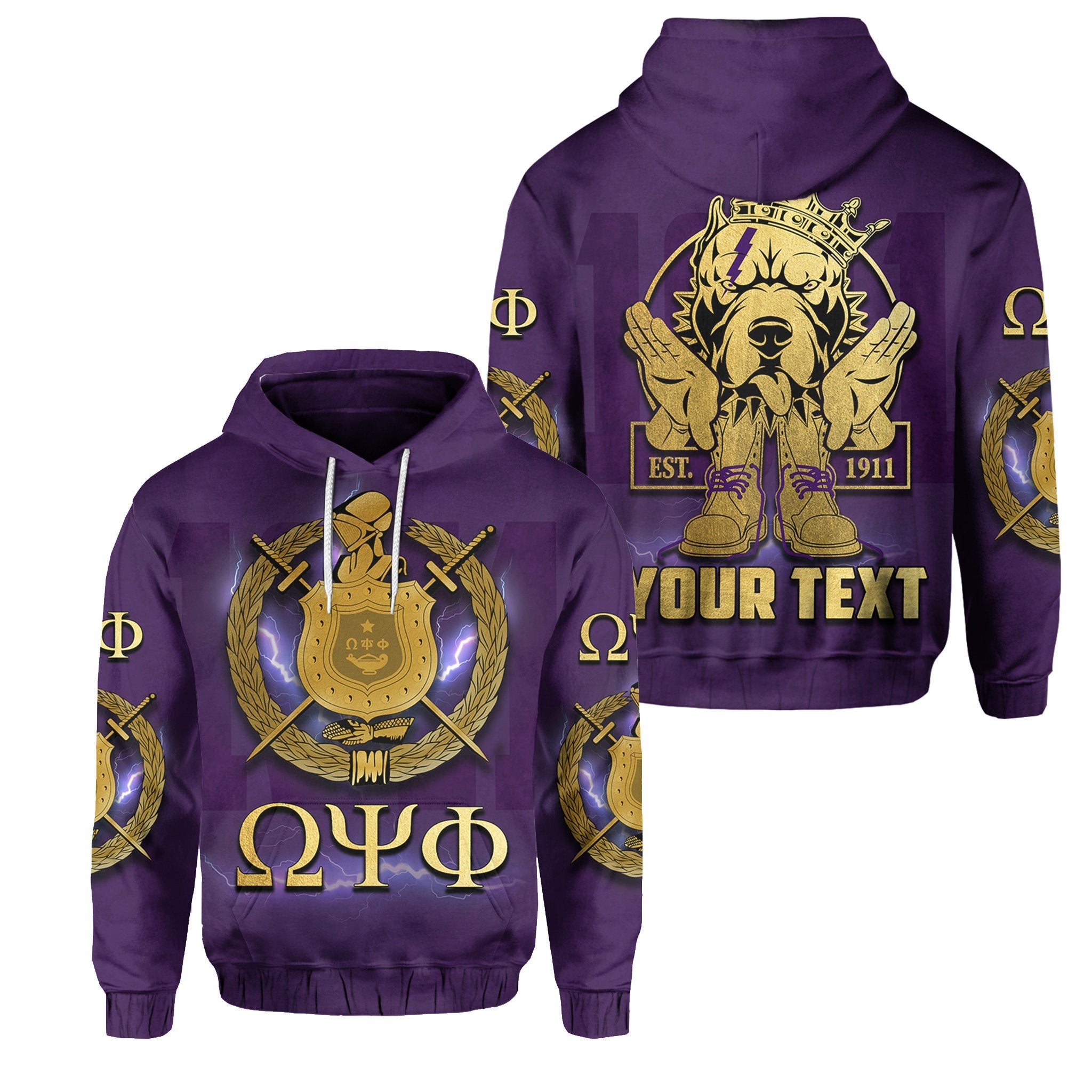 (Custom Personalised) Greek Life Hoodie Omega Psi Phi Army Bulldog Crown Psi Hand Sign Army Boots Lt6