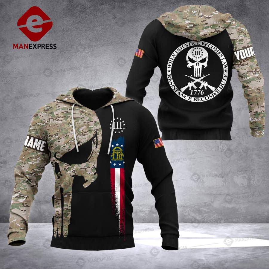 VH CUSTOMIZE Georgia THREE PERCENTER HOODIE 3D ALL OVER PRINT 2608 PMK