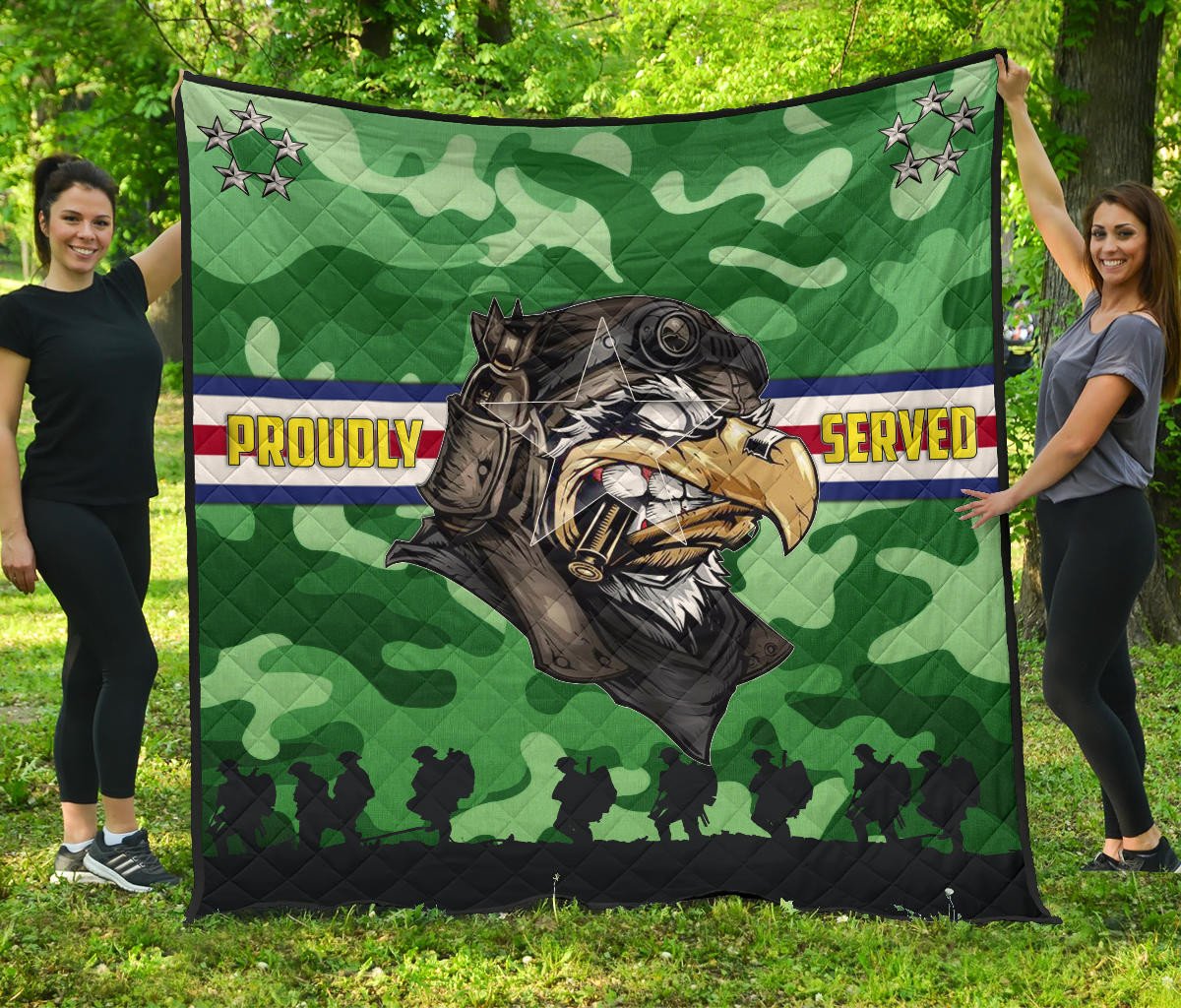 Us Independence Day Proudly Served Us Army Soldier Silhouette Premium Quilt Blanket