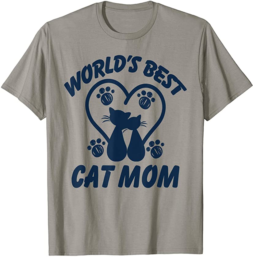 Worlds Best Cat Mom Two Cute Kitten Cats In Heart Paws Kitty T-Shirt