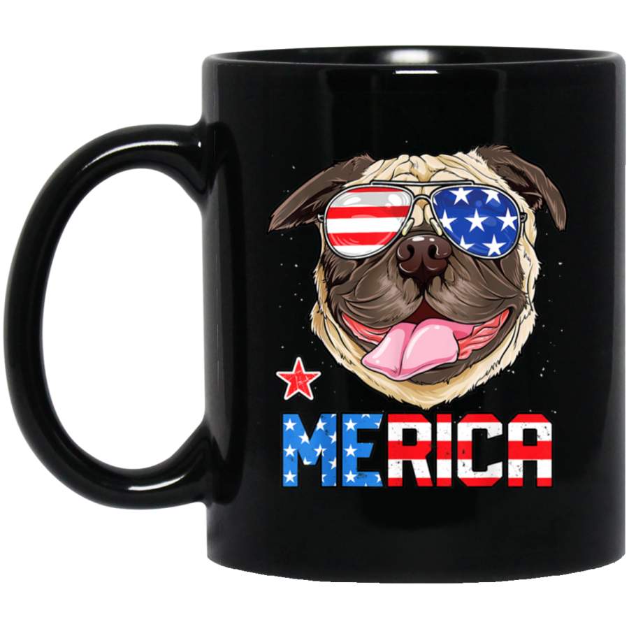 Pug Merica 4th of July Men Kids Boys Girls Dog Puppy Black Mugs