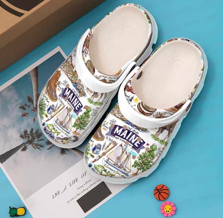 Maine State Pride Sku 1564 Crocs Crocband Clog Comfortable For Mens Womens Classic Clog Water Shoes
