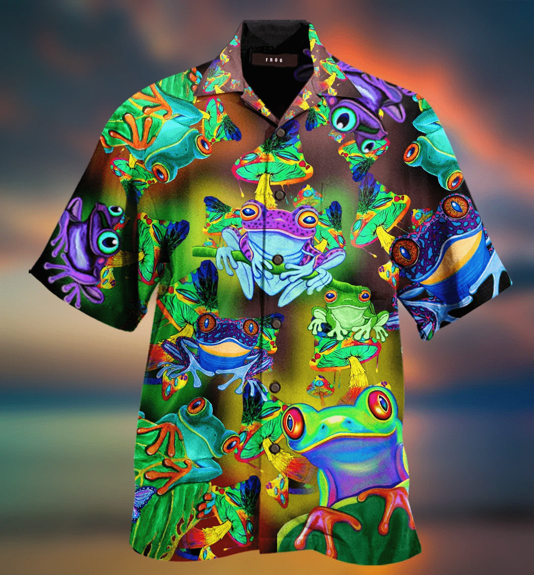 Cover Your Body With Amazing Frogs And Mushrooms Hippie Hawaii Aloha Shirts Ha21541