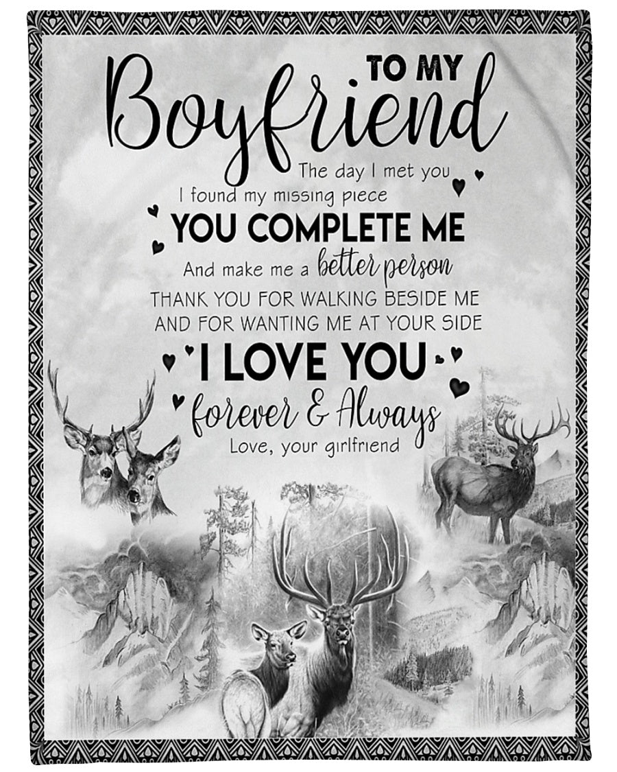 To My Boyfriend Fleece Blanket, I Found My Missing Piece You Complete Me Gift For Boyfriend From Girlfriend Birthday Gift Home Decor Bedding Couch Sofa Soft And Comfy Cozy