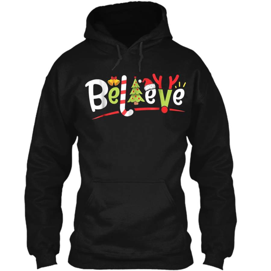 Christmas  for Kids Boys Girls Believe Xmas Tree Gifts Pullover Hoodie 8 oz
