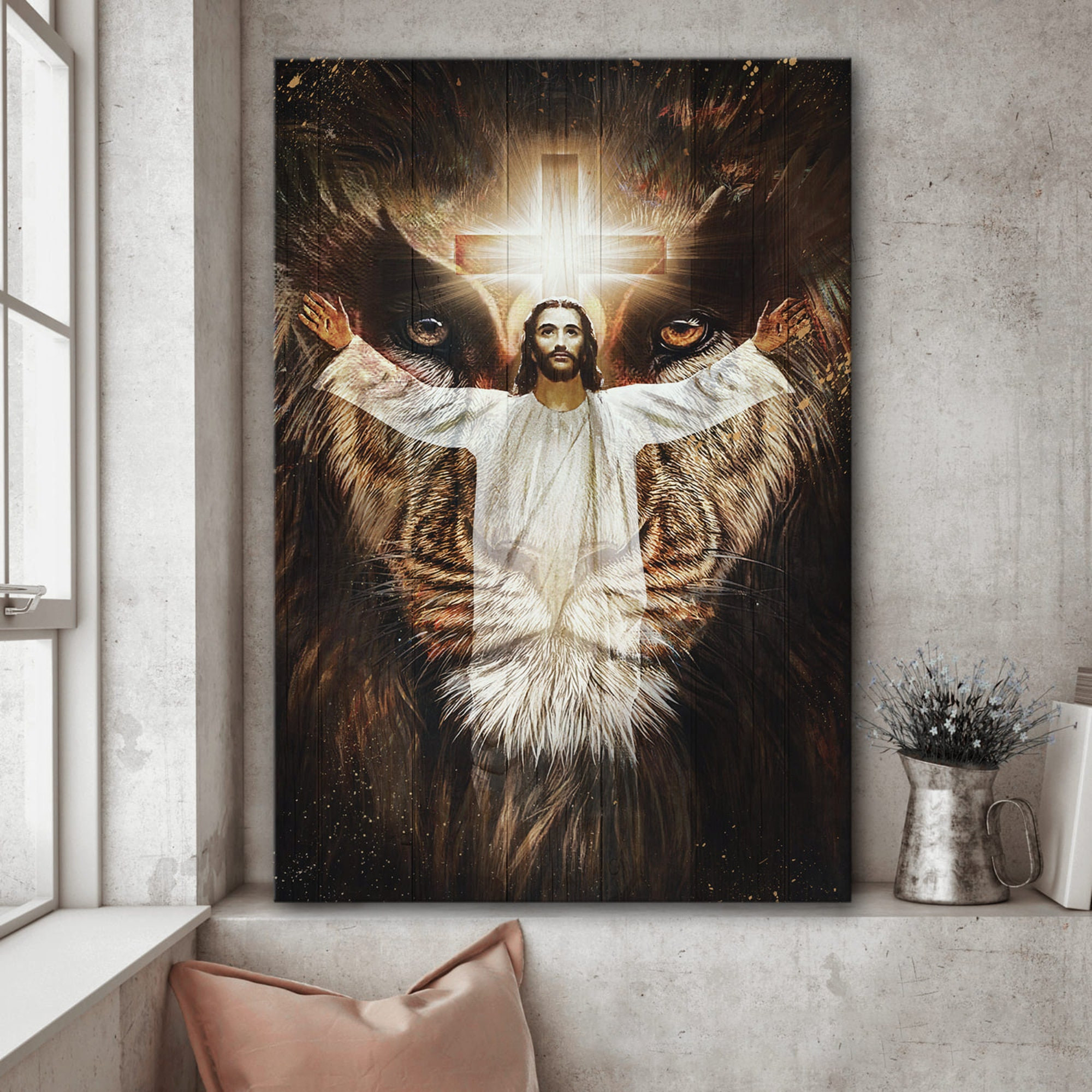 Jesus Canvas Or – Jesus And The Lion Of Judah | Wall Art, Wall Decor | Birthday Gift, New Year Gift, Christmas Gift, Thanksgiving