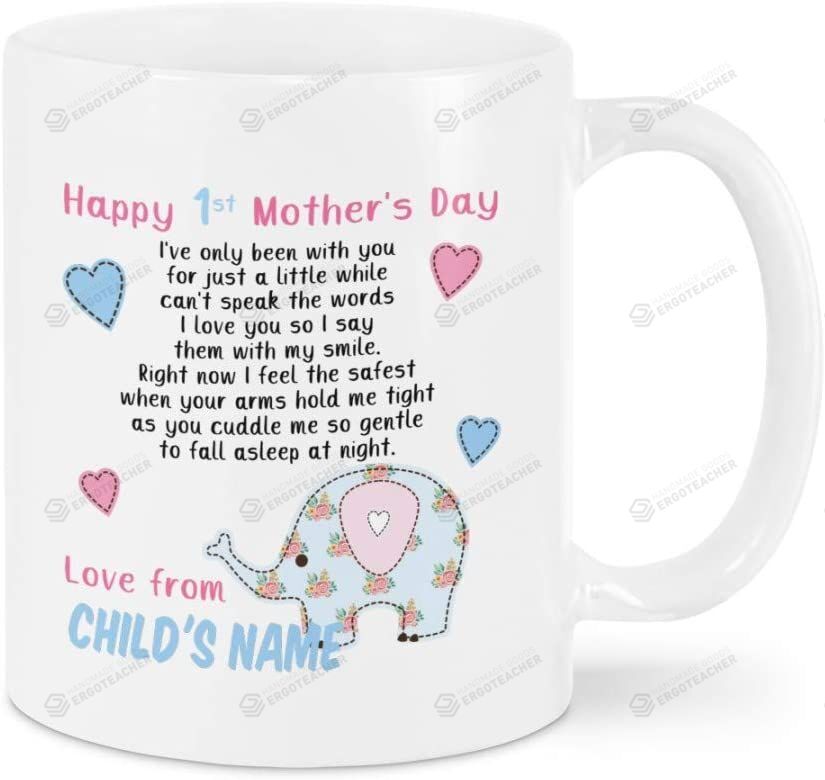 Happy First Mother’s Day Elephant Baby Coffee Mug, Color Changing Mug, Personalized Gifts For Women, Mom, Grandma On Xmas, Birthday