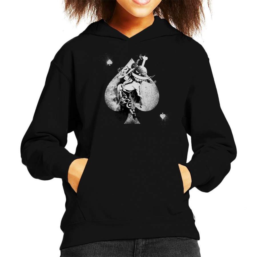 One Piece Portgas Ace Montage White Fade Kid’s Hooded Sweatshirt