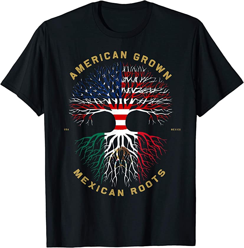 American Grown With Mexican Roots Tree USA Flag Unique Gifts T-Shirt