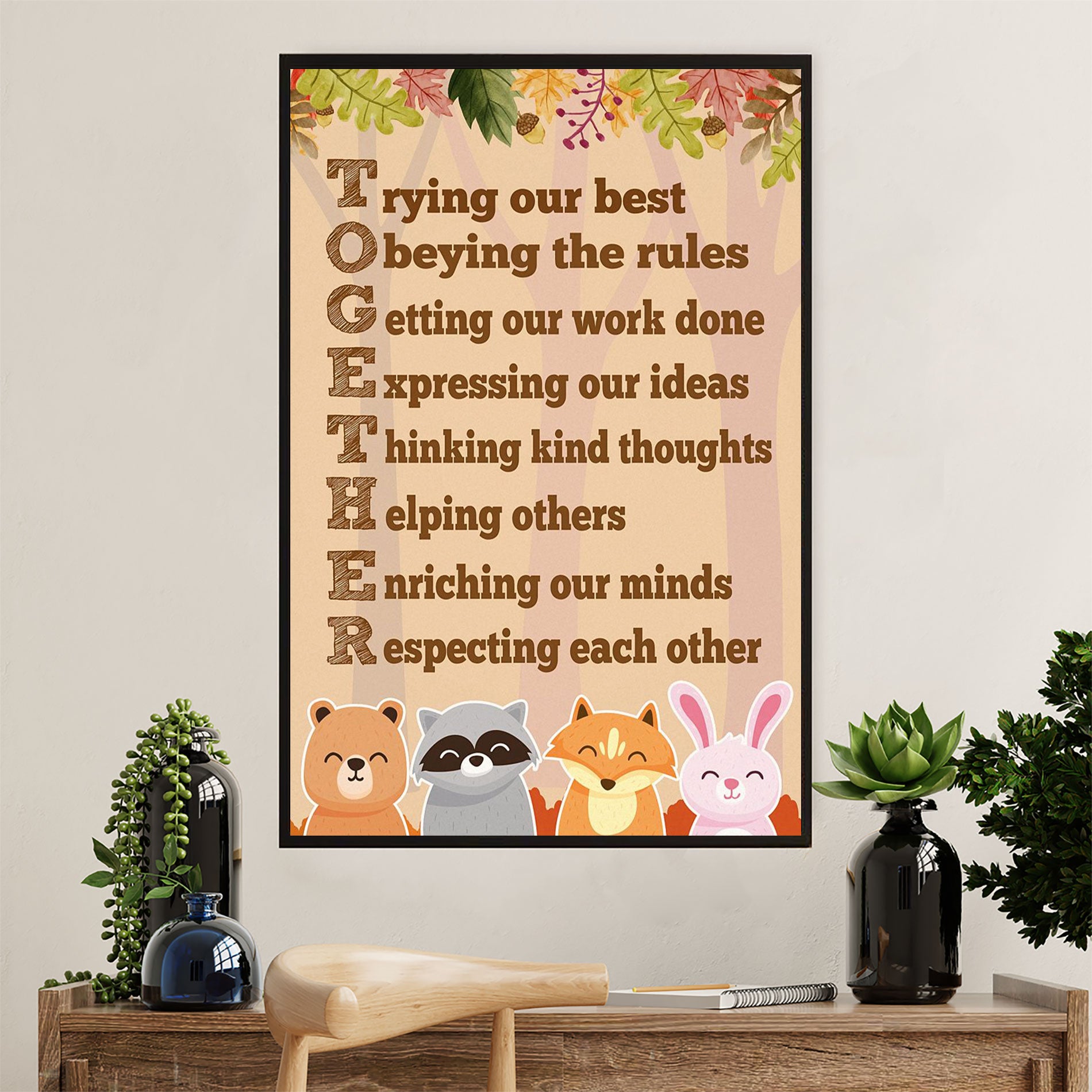 Teacher Classroom Canvas Wall Art | Animals Friends Together | Back To School Gift For Teacher