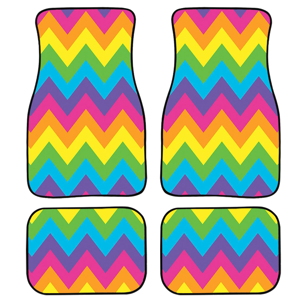 Colorful Zigzag Pattern Print Front And Back Car Floor Mats, Front Car Mat