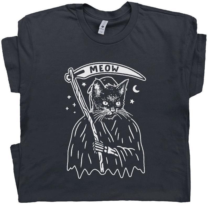 Cat Grim Reaper Shirt Funny Black Cat T Shirt For Women Men Weird Graphic Shirts Random Unique Hilarious Tee Dark Humor Kitten Meow Saying