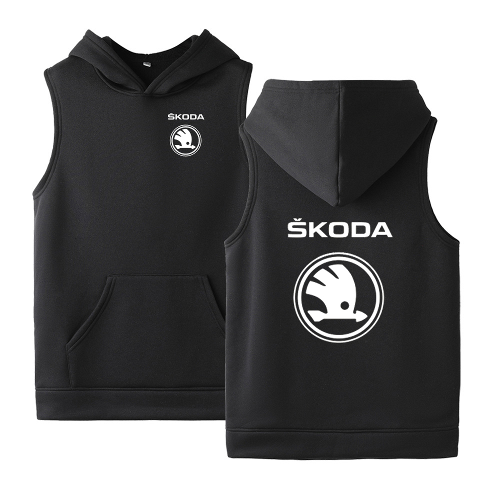 2022 male skoda car logo customize casual sleeveless sweaters unisex cotton vest university man print solid harajuku hoodies alx