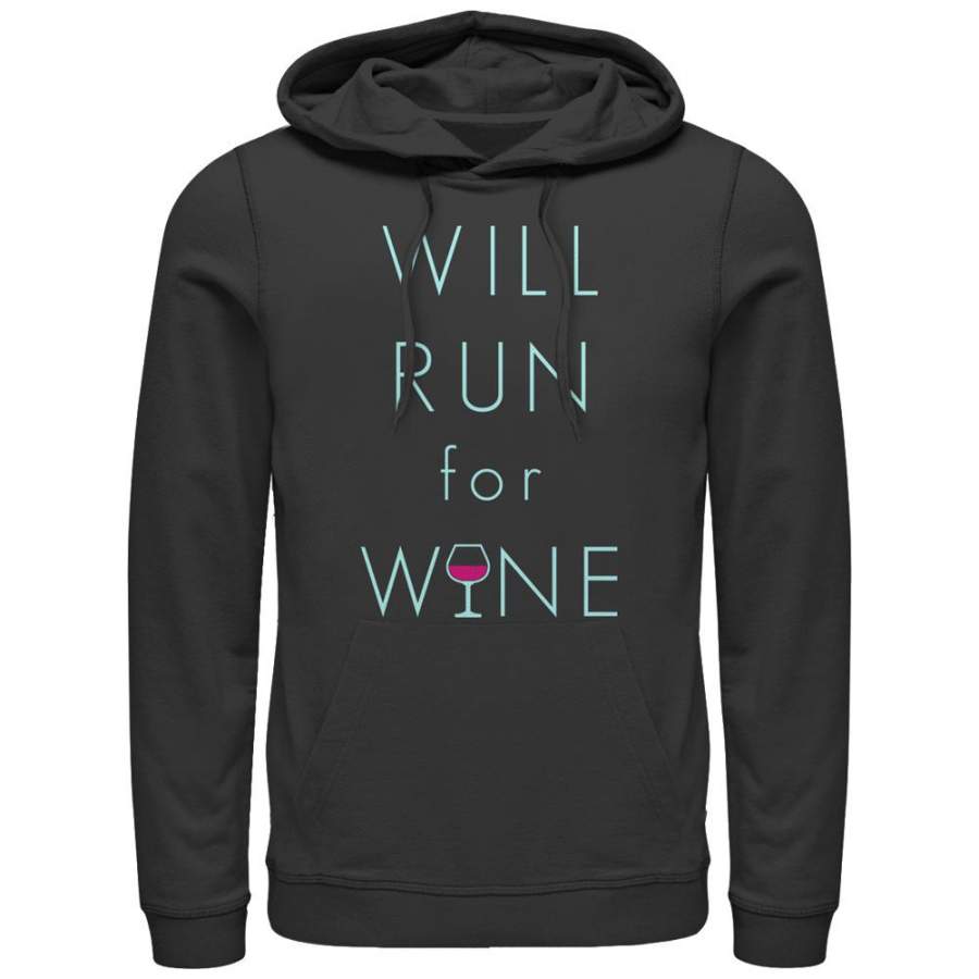 CHIN UP Men’s Will Run For Wine Glass  Lightweight Hoodie Black