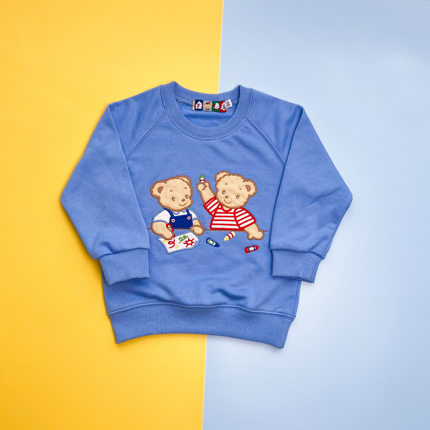 2-7Y sweaters Fall/Winter F House Crayon Bear Sweatshirt Blue Boys and Girls Cotton Long Sleeve Pullover Top alx