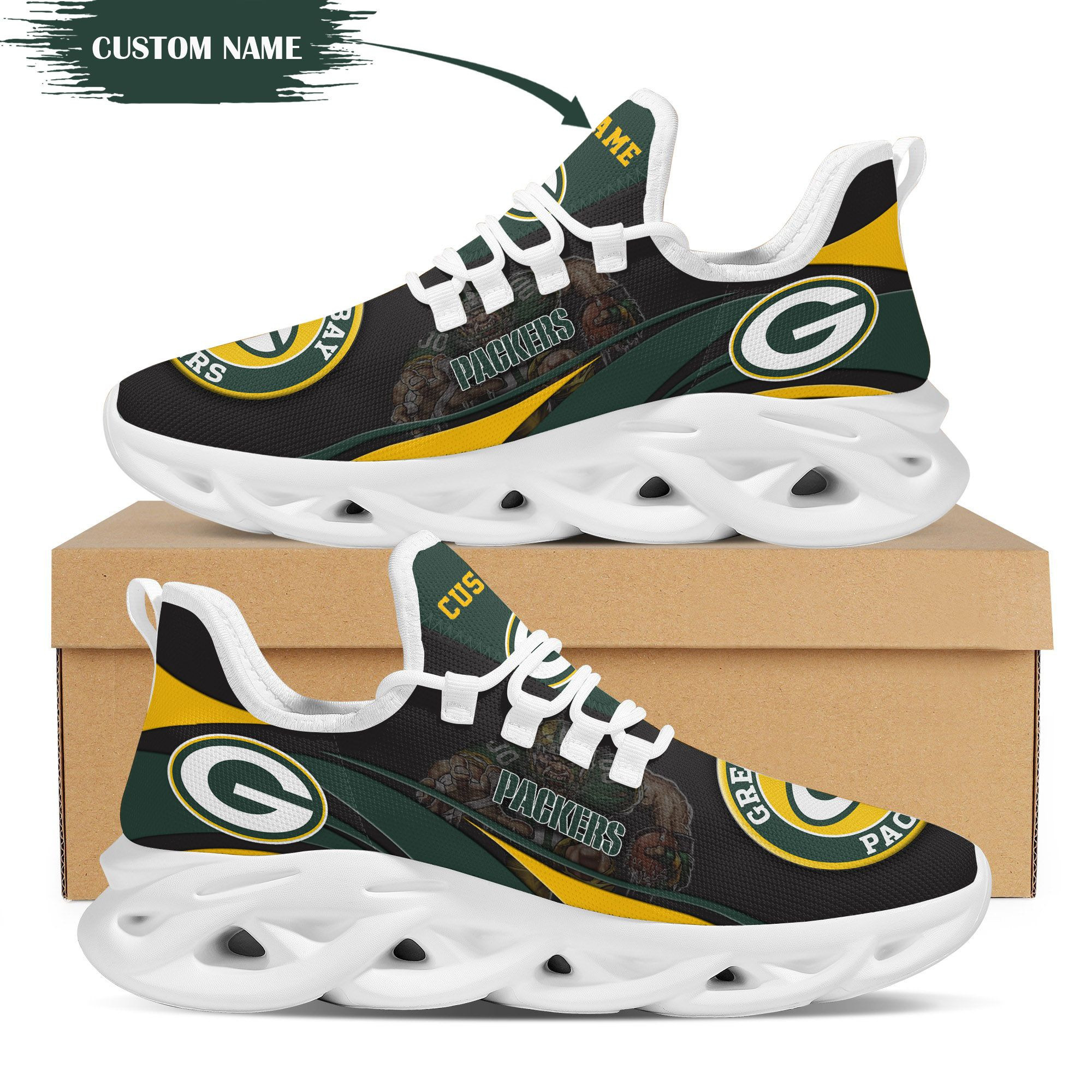 Green Bay Packers Mascot Custom Name Personalized Max Soul Sneakers Running Sports Shoes For Men