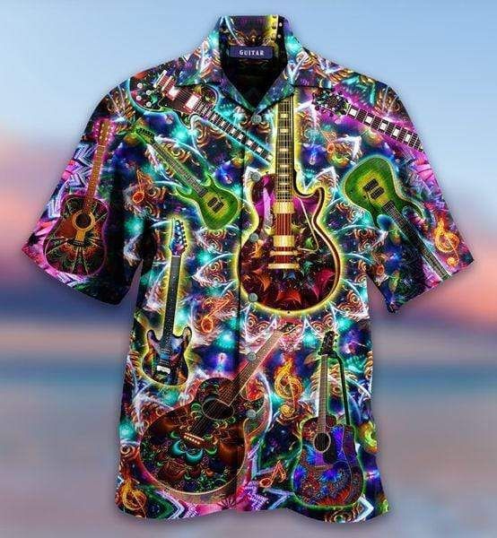 Find Colorful Kaleidoscope Guitar Unisex Hawaii Aloha Shirts Ha70969