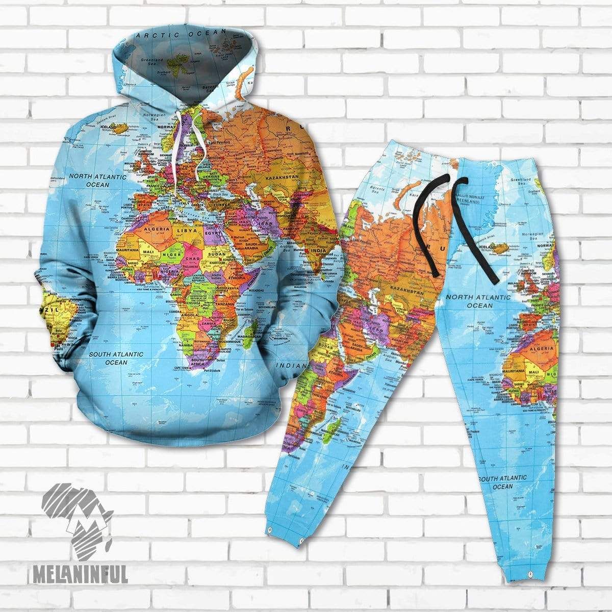 World Map Africa Fleece All-over Hoodie And Joggers Set